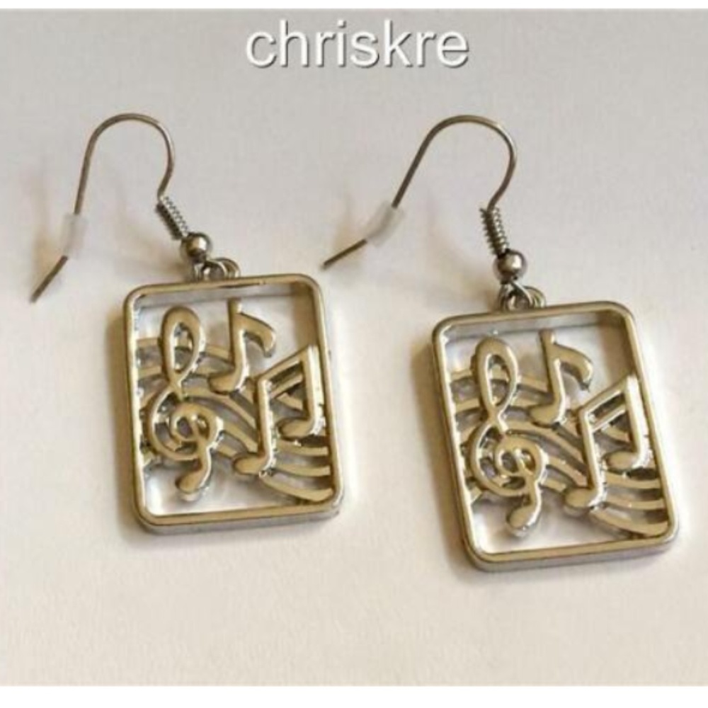 Silver Rhodium Plated Music Notes Earrings Hypo-allergenic Clef Note Musician